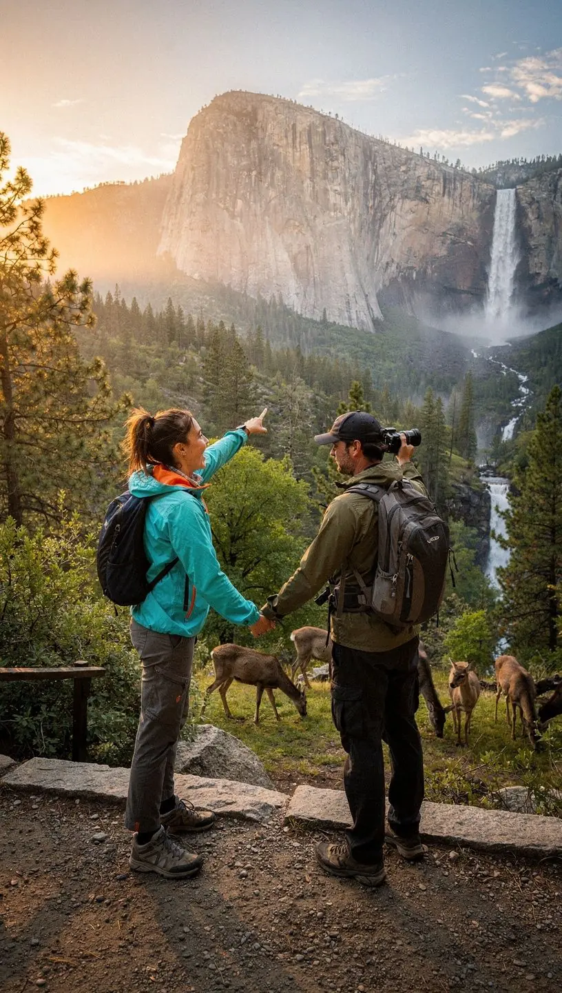 Seasonal guidebook page showing recommended activities and park conditions for spring visits in Western US national parks.